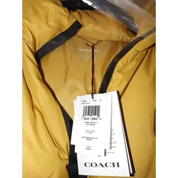 Coach Men's Colorblock Down Jacket Yellow Brown Multi Size XL $650